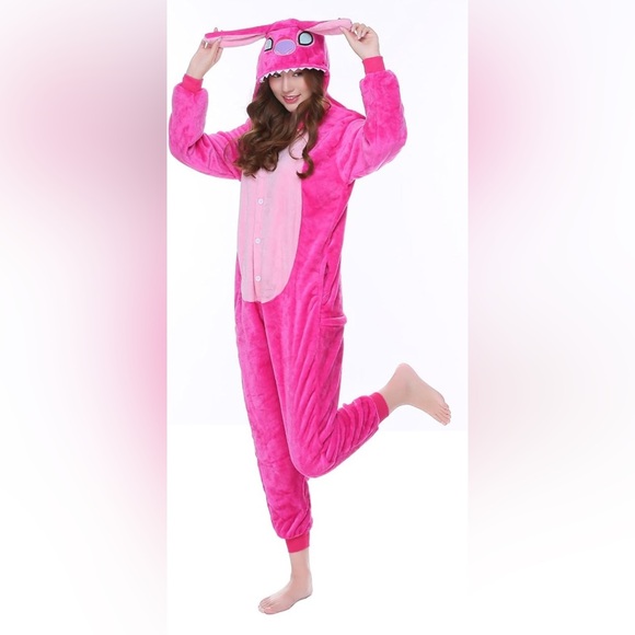 Stitch Jumpsuits Cartoon Unisex Pajamas Adult Soft Cosplay Halloween Sleepwear L - Picture 4 of 17